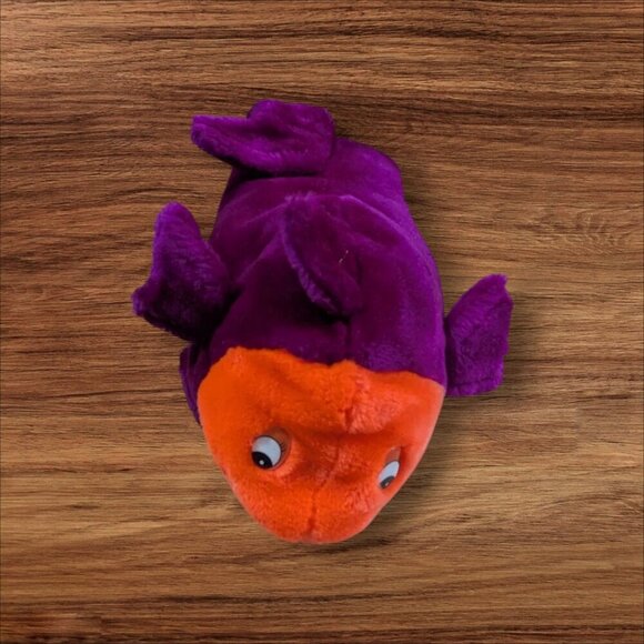 vtg Plush Fish Hand Puppet Stuffed Toy Purple Orange Green Pretend Play 16 VBS - Picture 1 of 8